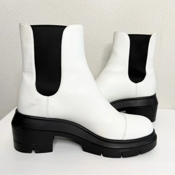 Stuart Weitzman Norah Chelsea Chunky Platform Boots in White Leather Size 37.5 - Picture 9 of 11
